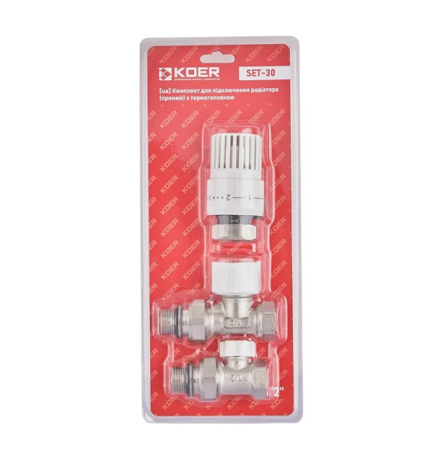 Комплект для підключення радіатора Koer SET-30 - 1/2'' (прямий) з термоголовкою (KR5717) фото - 1
