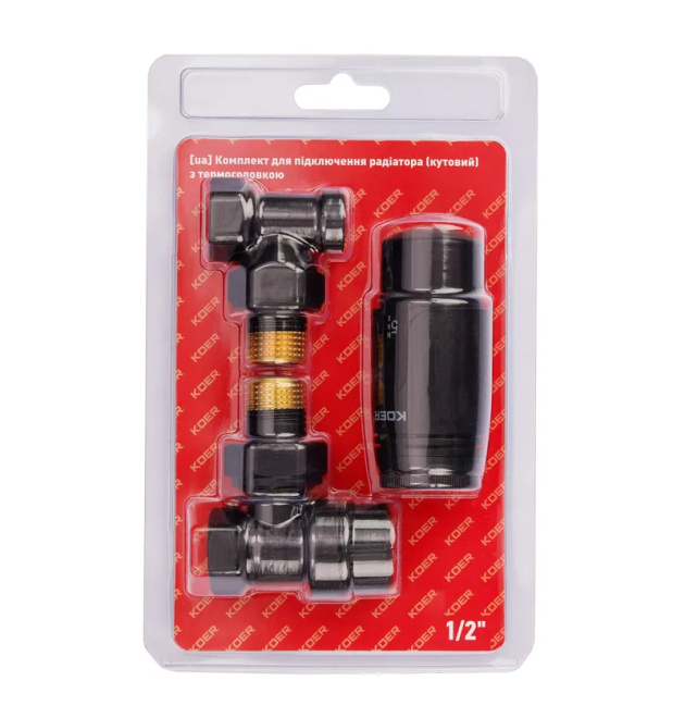 Комплект для підключення радіатора Koer SET-24.Black - 1/2'' кутовий з термоголовкою (KR5283) фото - 1