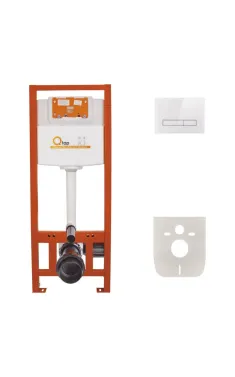 Комплект: Qtap Nest ST Инсталляция для унитаза 4 в 1 (Клавиша смыва 175x245x4 мм, Glass White, линейная)