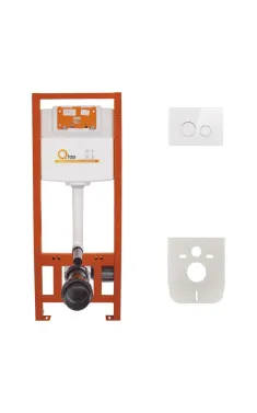Комплект: Qtap Nest ST Инсталляция для унитаза 4 в 1 (Клавиша смыва 175x245x4 мм, Glass White, круглая)