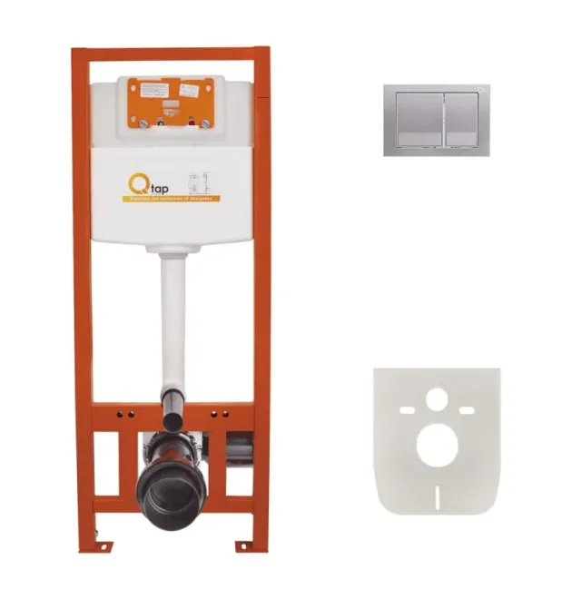 Комплект: Qtap Nest ST Инсталляция для унитаза 4 в 1 (Клавиша смыва 150x220x13 мм, Satin, квадратная) фото - 1