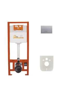 Комплект: Qtap Nest ST Инсталляция для унитаза 4 в 1 (Клавиша смыва 150x220x13 мм, Satin, линейная)