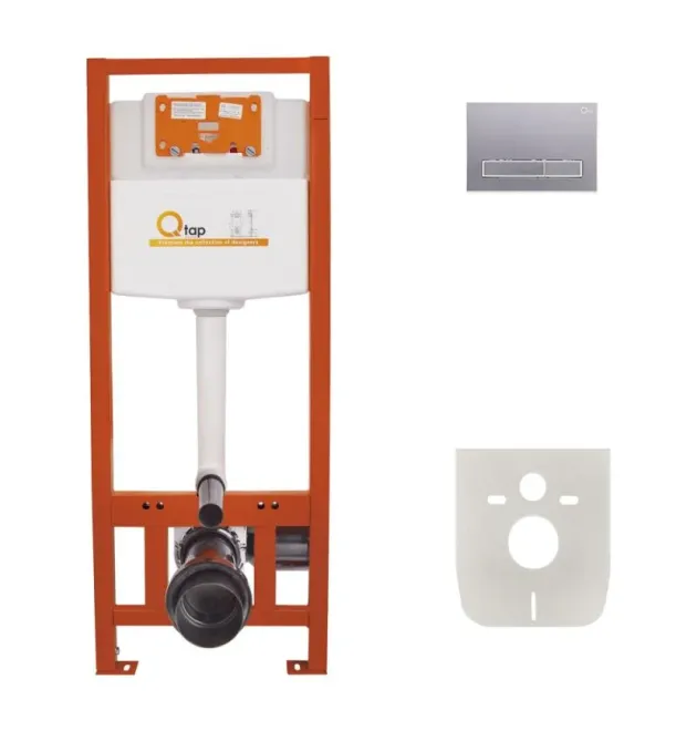 Комплект: Qtap Nest ST Инсталляция для унитаза 4 в 1 (Клавиша смыва 150x220x13 мм, Satin, линейная) фото - 1