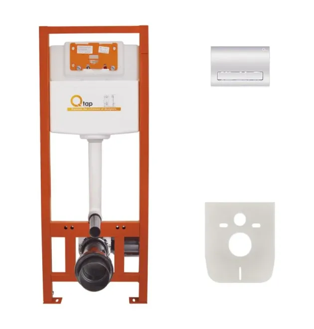 Комплект: Qtap Nest ST Інсталяція для унітазу 4 в 1 (Клавіша змиву 150x220x13 мм, Chrome, лінійна) фото - 1