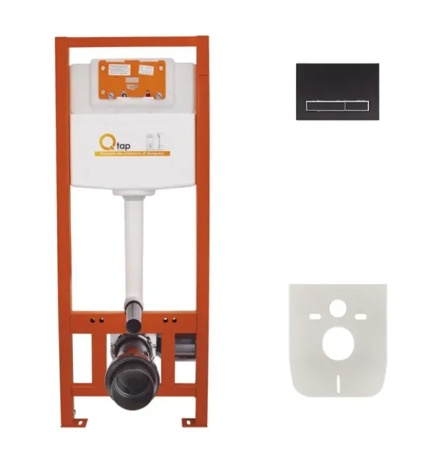 Комплект: Qtap Nest ST Инсталляция для унитаза 4 в 1 (Клавиша смыва 150x220x13 мм, Matt Black, линейная) фото - 1