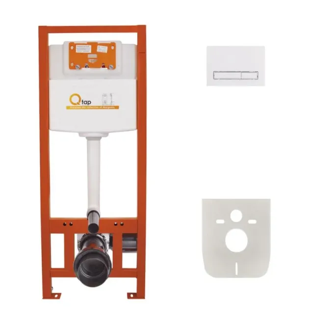 Комплект: Qtap Nest ST Инсталляция для унитаза 4 в 1 (Клавиша смыва 150x220x13 мм, White, линейная) фото - 1
