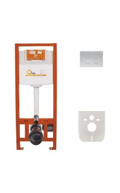 Комплект: Qtap Nest ST Інсталяція для унітазу 4 в 1 (Клавіша змиву 150x220x13 мм, Satin, кругла)