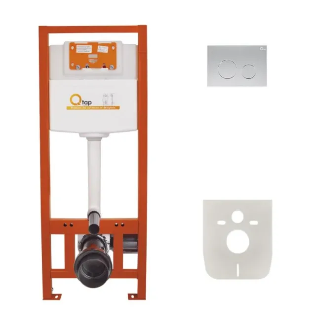 Комплект: Qtap Nest ST Инсталляция для унитаза 4 в 1 (Клавиша смыва 150x220x13 мм, Satin, круглая) фото - 1