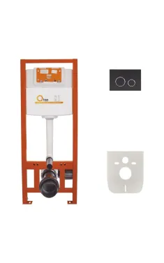 Комплект: Qtap Nest ST Інсталяція для унітазу 4 в 1 (Клавіша змиву 150x220x13 мм, Matt Black, кругла)