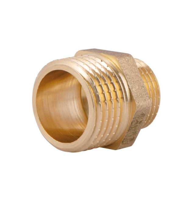 З'єднання різьбове - ніпель латунний редукційний 1/2″ х 3/8″ (жовт) SD408159 SD Plus фото - 1