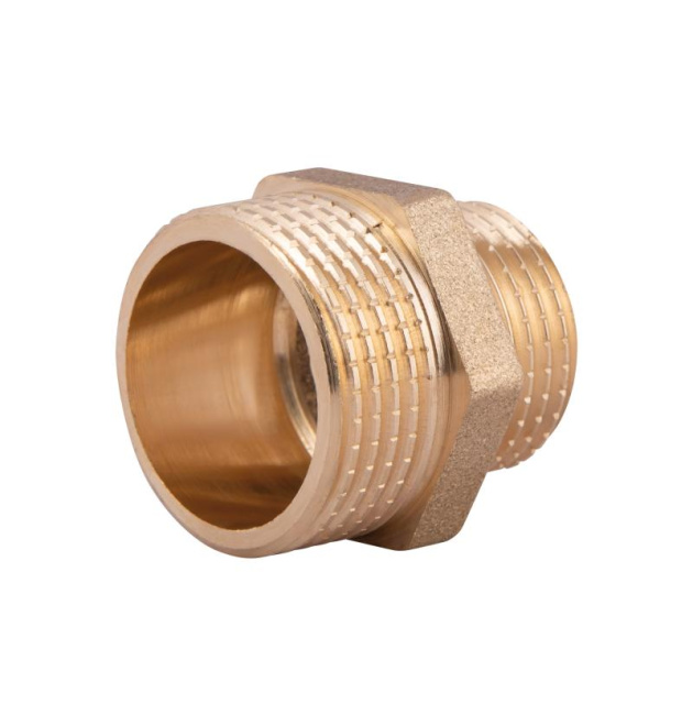 З'єднання різьбове - ніпель латунний редукційний 1/2″ х 3/4″ (жовт) SD4081520 SD Plus фото - 1
