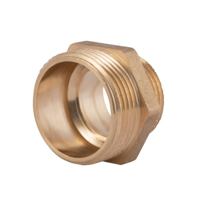 З'єднання різьбове - ніпель латунний редукційний 1 1/4″ х 1″ (жовт) SD4083225 SD Plus фото - 1