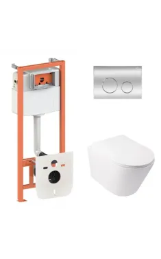 Готовое решение Qtap для ванной комнаты: подвесной унитаз  Swan Ultra Quiet 485x360x320 + комплект инсталляции Nest 4 в 1 (круглая клавиша Chrome)