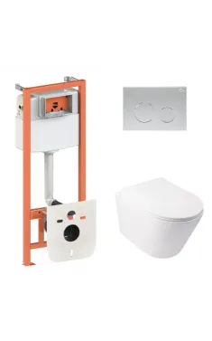 Готовое решение Qtap для ванной комнаты: подвесной унитаз  Swan Ultra Quiet 485x360x320 + комплект инсталляции Nest 4 в 1 (круглая клавиша Satin)
