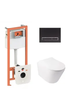 Готовое решение Qtap для ванной комнаты: подвесной унитаз  Swan Ultra Quiet 485x360x320 + комплект инсталляции Nest 4в1 (линейная клавиша Matt Black)