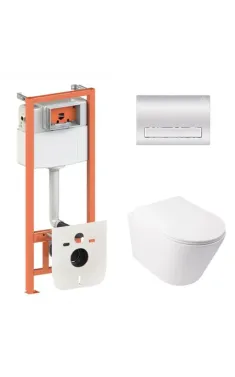 Готовое решение Qtap для ванной комнаты: подвесной унитаз  Swan Ultra Quiet 485x360x320 + комплект инсталляции Nest 4 в 1 (линейная клавиша Chrome)