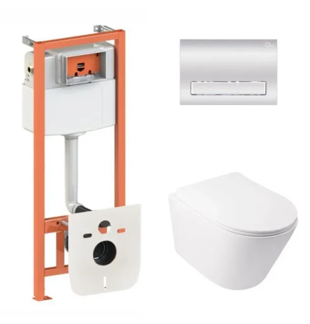 Готовое решение Qtap для ванной комнаты: подвесной унитаз  Swan Ultra Quiet 485x360x320 + комплект инсталляции Nest 4 в 1 (линейная клавиша Chrome) фото - 1
