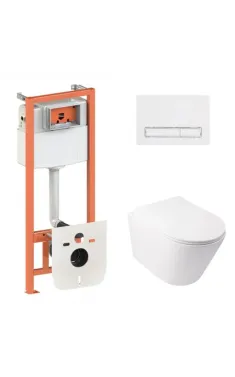 Готовое решение Qtap для ванной комнаты: подвесной унитаз  Swan Ultra Quiet 485x360x320 + комплект инсталляции Nest 4 в 1 (линейная клавиша White)