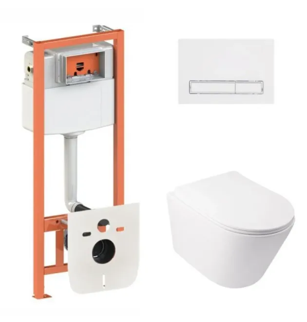 Готовое решение Qtap для ванной комнаты: подвесной унитаз  Swan Ultra Quiet 485x360x320 + комплект инсталляции Nest 4 в 1 (линейная клавиша White) фото - 1