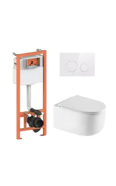 Готове рішення Qtap для ванної кімнати: підвісний унітаз Taurus Ultra Quiet 485×360×350 + комплект інсталяції Nest 4 в 1 (кругла клавіша White)