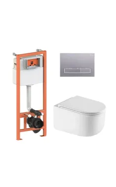 Готове рішення Qtap для ванної кімнати: підвісний унітаз Taurus Ultra Quiet 485×360×350 + комплект інсталяції Nest 4 в 1 (лінійна клавіша Satin)