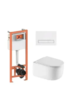 Готове рішення Qtap для ванної кімнати: підвісний унітаз Taurus Ultra Quiet 485×360×350 + комплект інсталяції Nest 4 в 1 (лінійна клавіша White)
