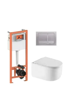 Готове рішення Qtap для ванної кімнати: підвісний унітаз Taurus Ultra Quiet 485×360×350 + комплект інсталяції Nest 4 в 1 (квадратна клавіша Satin)
