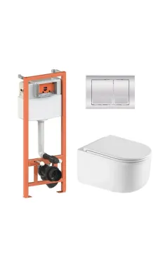 Готове рішення Qtap для ванної кімнати: підвісний унітаз Taurus Ultra Quiet 485×360×350 + комплект інсталяції Nest 4 в 1 (квадратна клавіша Chrome)