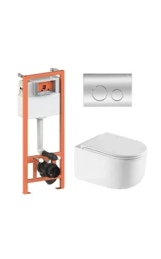Готове рішення Qtap для ванної кімнати: підвісний унітаз Taurus Ultra Quiet 485×360×350 + комплект інсталяції Nest 4 в 1 (кругла клавіша Chrome)