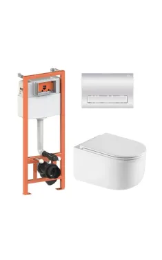 Готове рішення Qtap для ванної кімнати: підвісний унітаз Taurus Ultra Quiet 485×360×350 + комплект інсталяції Nest 4 в 1 (лінійна клавіша Chrome)