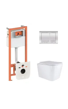 Готове рішення Qtap для ванної кімнати: підвісний унітаз Tern Ultra Quiet 525x345x360 + комплект інсталяції Nest 4 в 1 (квадратна клавіша Chrome)