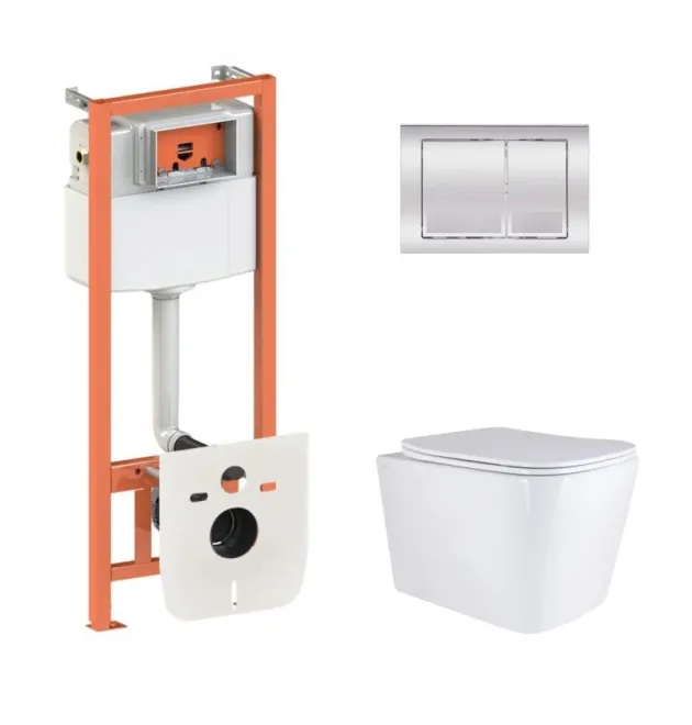 Готове рішення Qtap для ванної кімнати: підвісний унітаз Tern Ultra Quiet 525x345x360 + комплект інсталяції Nest 4 в 1 (квадратна клавіша Chrome) фото - 1
