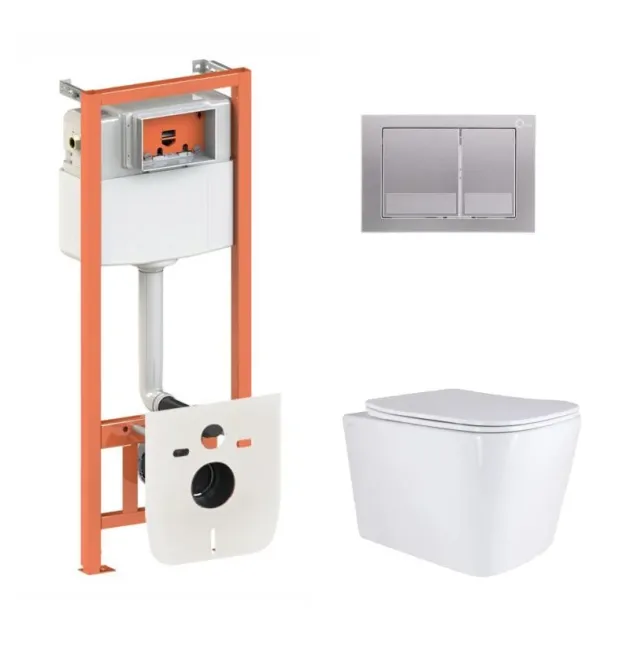 Готове рішення Qtap для ванної кімнати: підвісний унітаз Tern Ultra Quiet 525x345x360 + комплект інсталяції Nest 4 в 1 (квадратна клавіша Satin) фото - 1