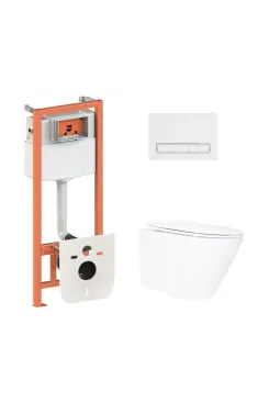 Готове рішення Qtap для ванної кімнати: підвісний унітаз Swan Ultra Quiet 520x360x320 + комплект інсталяції Nest 4 в 1 (лінійна клавіша White)