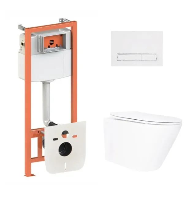 Готовое решение Qtap для ванной комнаты: подвесной унитаз Swan Ultra Quiet 520×360×320 + комплект инсталляции Nest 4 в 1 (линейная клавиша White) фото - 1