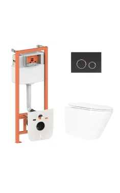 Готове рішення Qtap для ванної кімнати: підвісний унітаз Swan Ultra Quiet 520x360x320 + комплект інсталяції Nest 4 в 1 (кругла клавіша Matt Black)