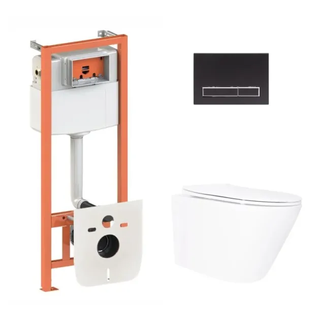 Готовое решение Qtap для ванной комнаты: подвесной унитаз Swan Ultra Quiet 520×360×320 + комплект инсталляции Nest 4в1 (линейная клавиша Matt Black) фото - 1