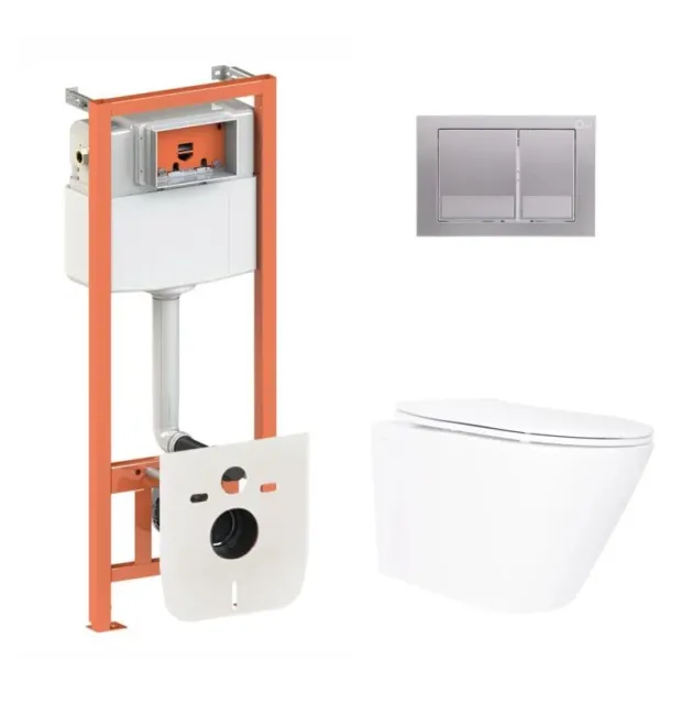 Готовое решение Qtap для ванной комнаты: подвесной унитаз Swan Ultra Quiet 520×360×320 + комплект инсталляции Nest 4 в 1 (квадратная клавиша Satin) фото - 1