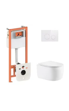 Готове рішення Qtap для ванної кімнати: підвісний унітаз Taurus Ultra Quiet 515×360×350 + комплект інсталяції Nest 4 в 1 (кругла клавіша White)