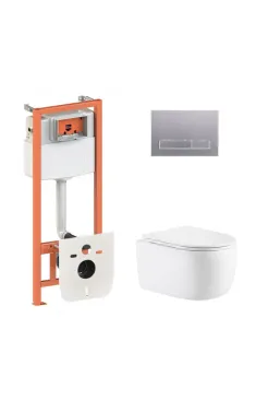 Готове рішення Qtap для ванної кімнати: підвісний унітаз Taurus Ultra Quiet 515×360×350 + комплект інсталяції Nest 4 в 1 (лінійна клавіша Satin)