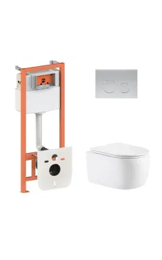 Готове рішення Qtap для ванної кімнати: підвісний унітаз Taurus Ultra Quiet 515×360×350 + комплект інсталяції Nest 4 в 1 (кругла клавіша Satin)