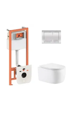 Готове рішення Qtap для ванної кімнати: підвісний унітаз Taurus Ultra Quiet 515×360×350 + комплект інсталяції Nest 4 в 1 (квадратна клавіша Chrome)