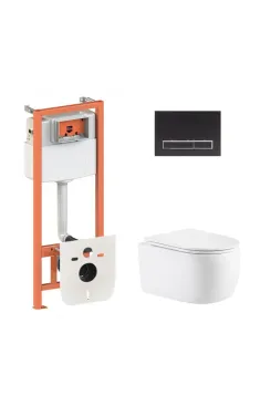 Готове рішення Qtap для ванної кімнати: підвісний унітаз Taurus Ultra Quiet 515×360×350  + комплект інсталяції Nest 4 в 1 (лінійна клавіша Matt Black)