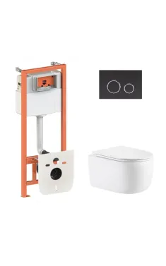 Готове рішення Qtap для ванної кімнати: підвісний унітаз Taurus Ultra Quiet 515×360×350 + комплект інсталяції Nest 4 в 1 (кругла клавіша Matt Black)