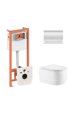 Готове рішення Qtap для ванної кімнати: підвісний унітаз Taurus Ultra Quiet 515×360×350 + комплект інсталяції Nest 4 в 1 (лінійна клавіша Chrome)