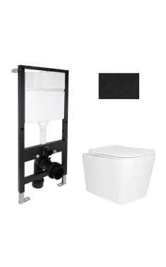 Готове рішення Qtap для ванної кімнати: підвісний унітаз Tern Ultra Quiet 525x345x360 + комплект інсталяції Standard (кругла клавіша Black)