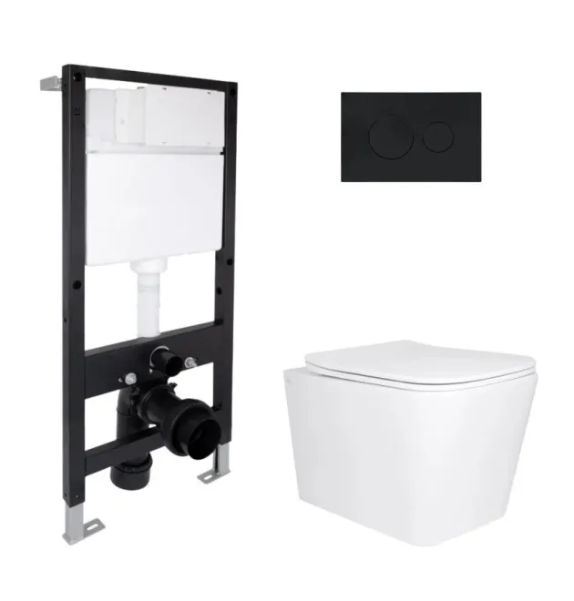 Готове рішення Qtap для ванної кімнати: підвісний унітаз Tern Ultra Quiet 525x345x360 + комплект інсталяції Standard (кругла клавіша Black) фото - 1