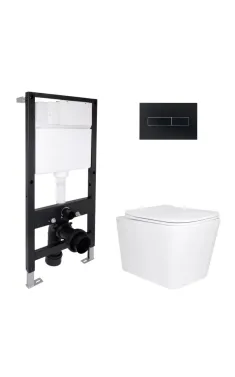 Готове рішення Qtap для ванної кімнати: підвісний унітаз Tern Ultra Quiet 525x345x360 + комплект інсталяції Standard (лінійна клавіша Black)