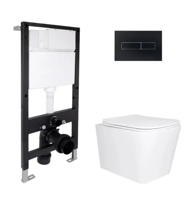Готове рішення Qtap для ванної кімнати: підвісний унітаз Tern Ultra Quiet 525x345x360 + комплект інсталяції Standard (лінійна клавіша Black) фото - 1