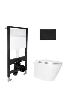 Готове рішення Qtap для ванної кімнати: підвісний унітаз Swan Ultra Quiet 485x360x320 + комплект інсталяції Standard (кругла клавіша Black)
